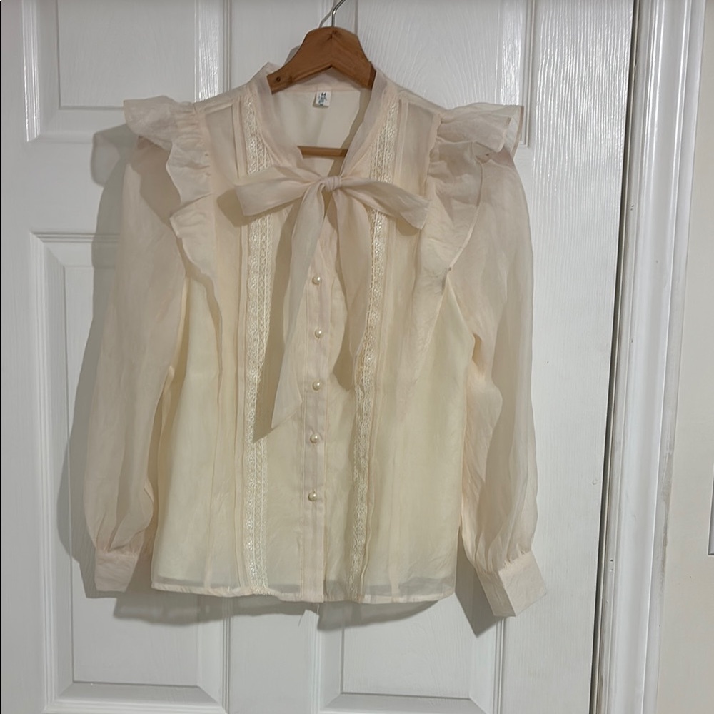 Cream Blouse with Ruffle Details - Size US Small/Asian M - Picture 1 of 6